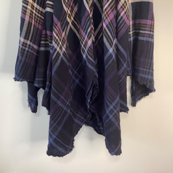 Free People Ombré Dip-dyed Plaid Maxi Skirt Frayed Hem Purple Red Black - Picture 3 of 7